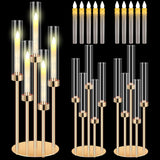 2 Set Gold Candelabra Centerpieces for Tables, 26.8 Inch 5 Arm Candle Holders with LED Candles and Acrylic Cylinders