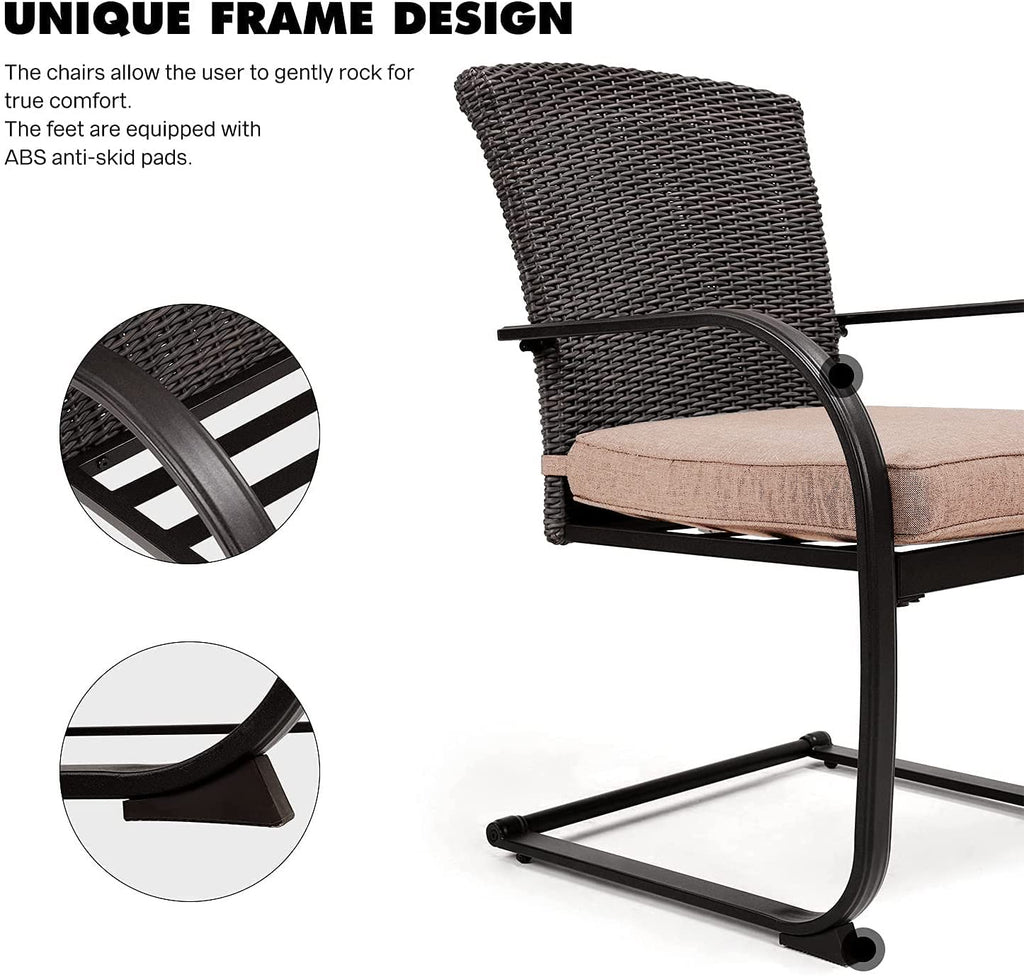 3 Pieces Bistro Set, Outdoor Wicker Table Set, Rocking Wicker Chairs with Removable Cushions and Small Coffee Table