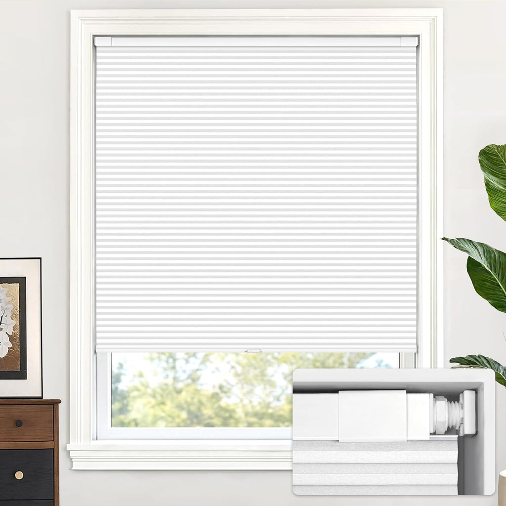 No Drill Cordless Cellular Shades, Silver White | Blackout Honeycomb Shades Thermal Insulation Noise Reduction Glare