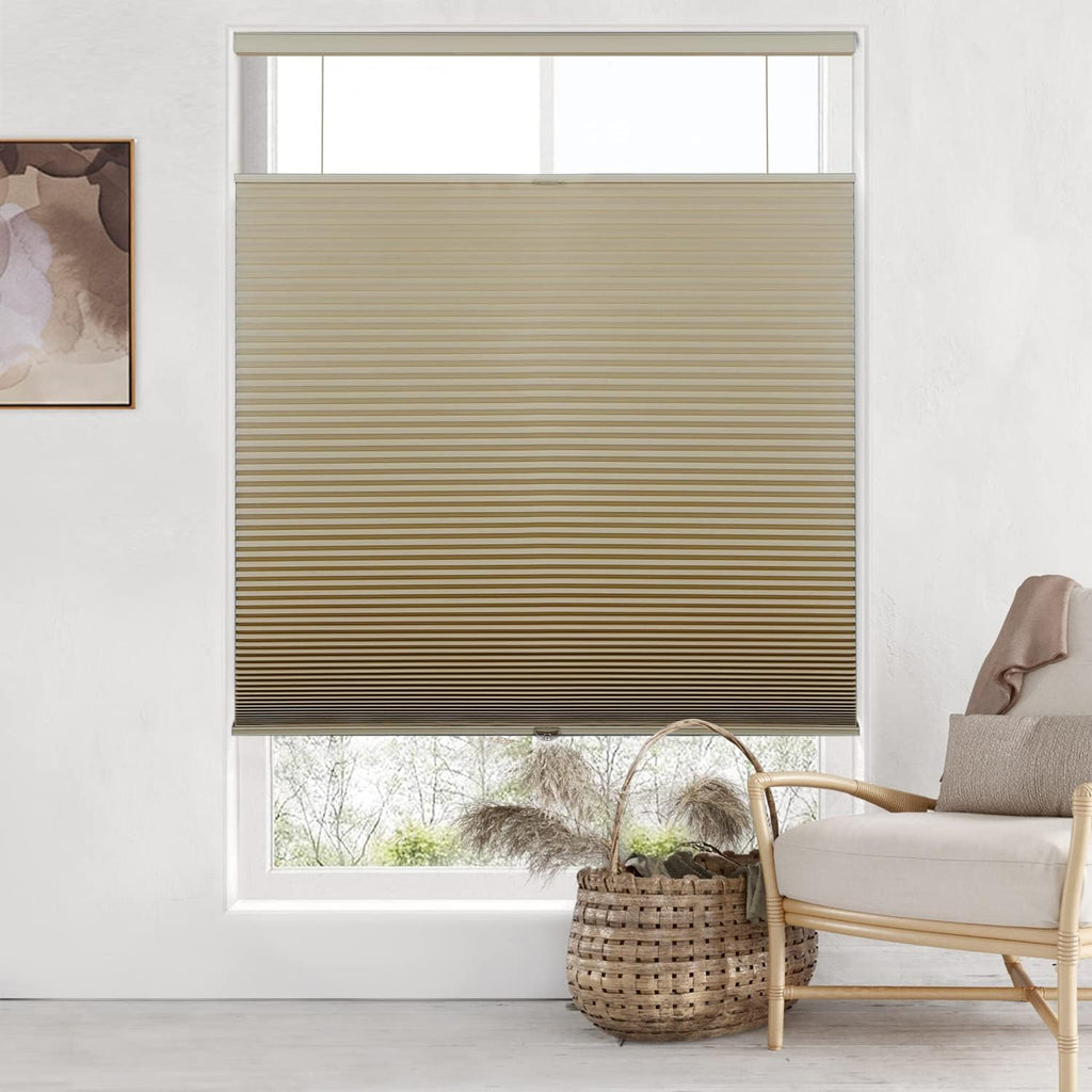 Top Down Bottom Up Cordless Cellular Shades, White | Blackou - Brown