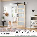 32x84 inch Glass Sliding Barn Door Slab with 5.5ft Hardware Kit Included, 5-Panel Frosted Glass, Spr