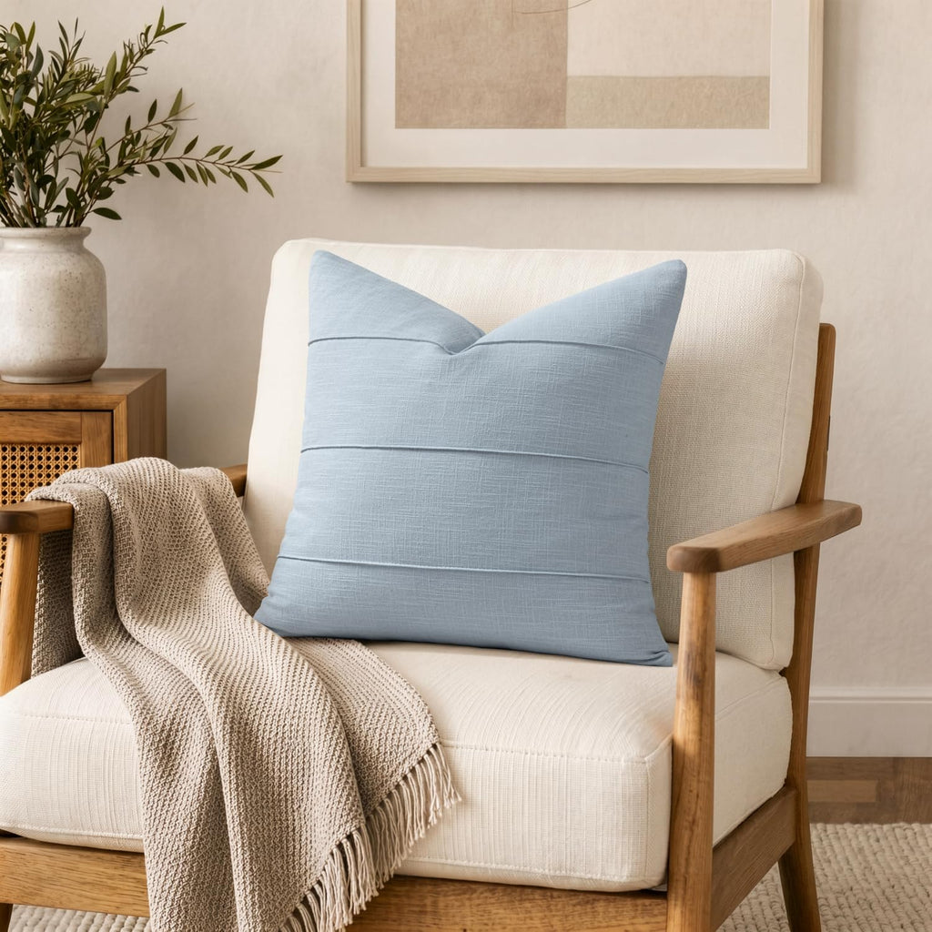 Decorative Linen Throw Pillow Covers 20x20 Light Blue Striped