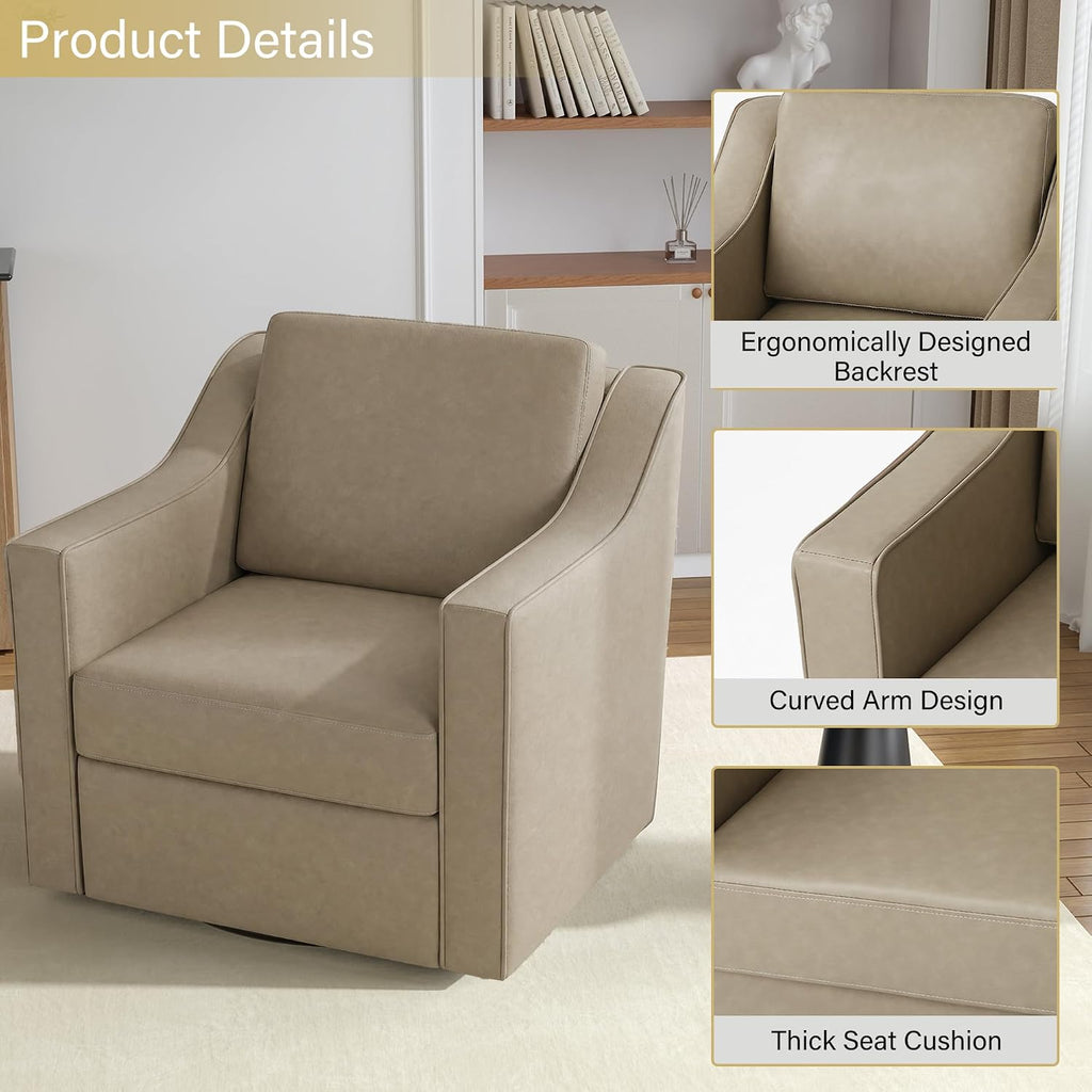 Faux Leather Swivel Accent Barrel Chairs, Cream - Set of 2