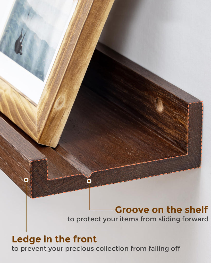 Oak Picture Ledge Shelf, 48 Inch Floating Shelves Set of 2, Solid Oak Wood Wall Shelves with Lip, Wall Decor Storage