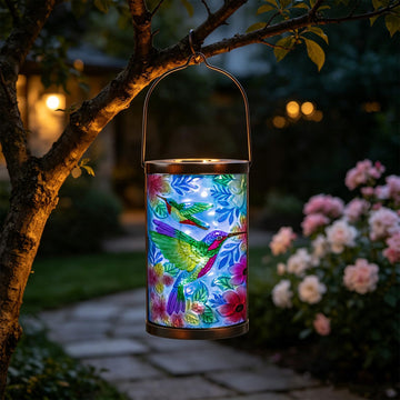 Hummingbird Solar Lantern, Hanging Glass Outdoor Garden Light