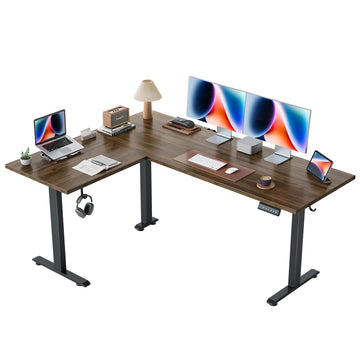 63 x 48 Inch L Shaped Electric Standing Desk, Dark Walnut