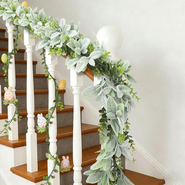 Greenery Garland Artificial Lambs Ear Garland Green Mantel Garland Vines - Set of 6