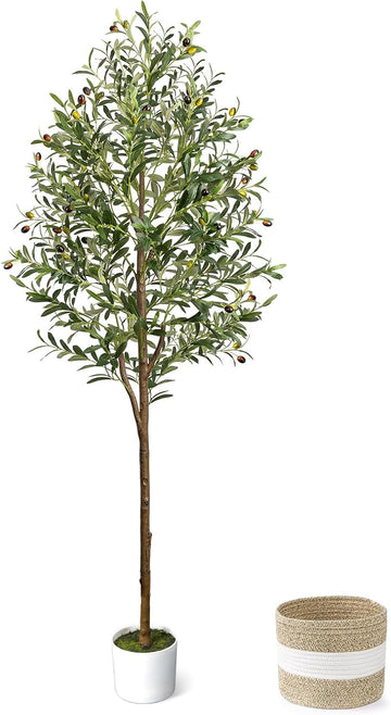6FT Artificial Olive Tree Indoor Tall Faux with Planter&Basket
