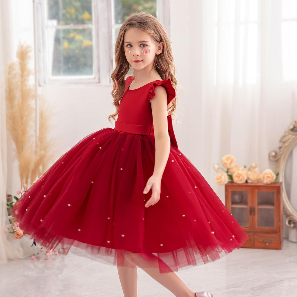 Flower Girl Dress Wedding Guest Ruffle Tulle Satin Party Birthday Princess Dresses Pageant Gown Kids Short