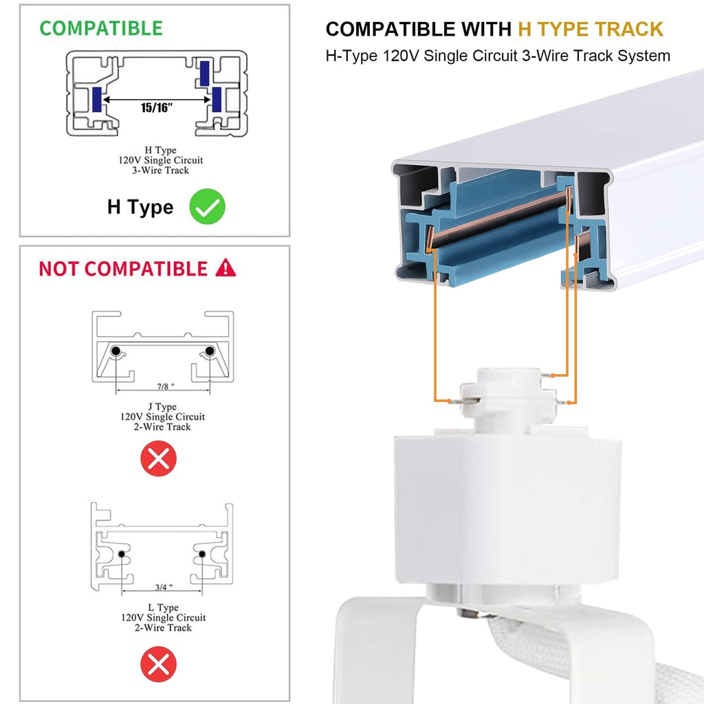Plug in LED Track Lighting Kit 4000K Natural White 10W 2PCS White H Type