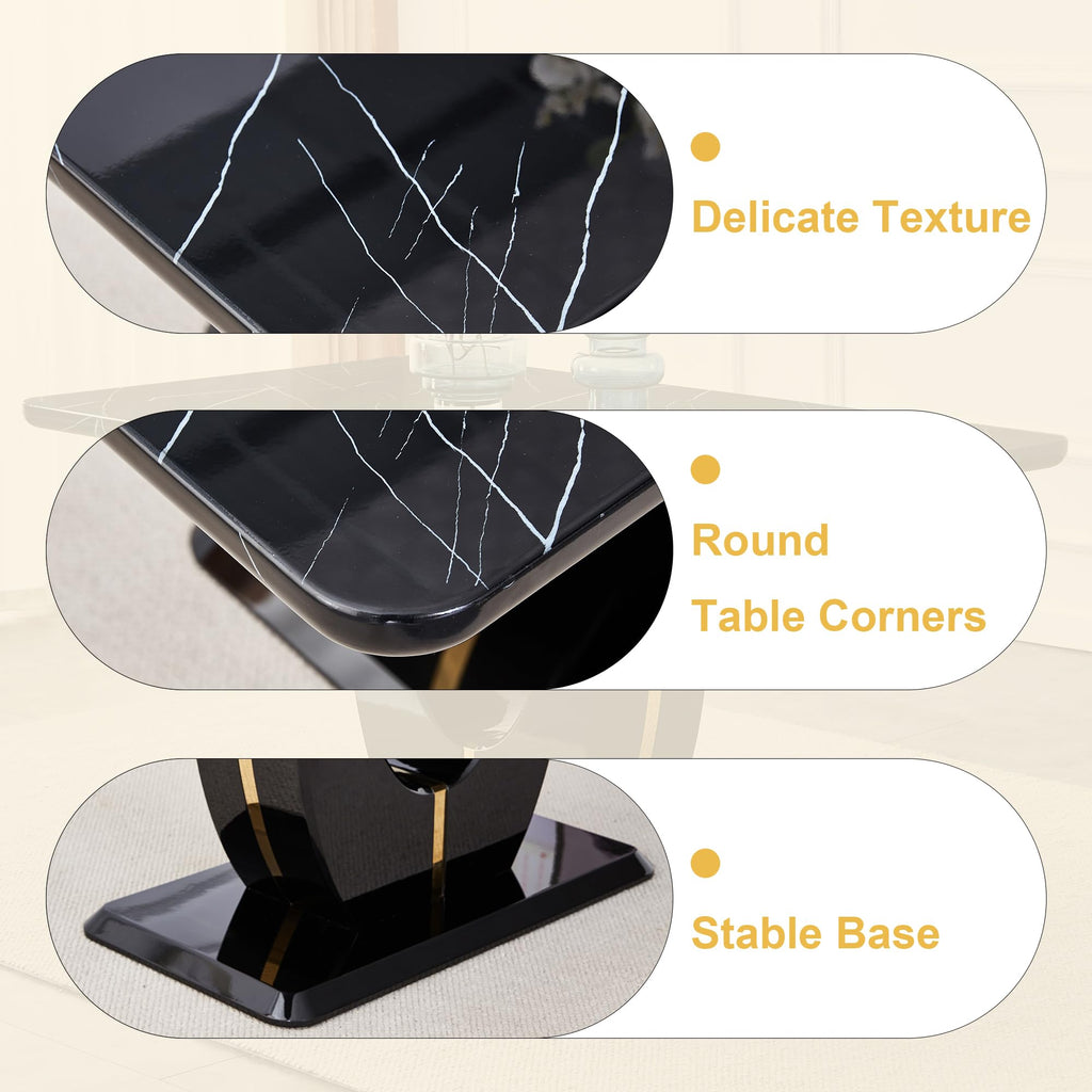 Dining Table Set for 4, Kitchen Table Chairs Set of 4, Modern Dining Room Set with 63 inch Marble Dinner Table PU
