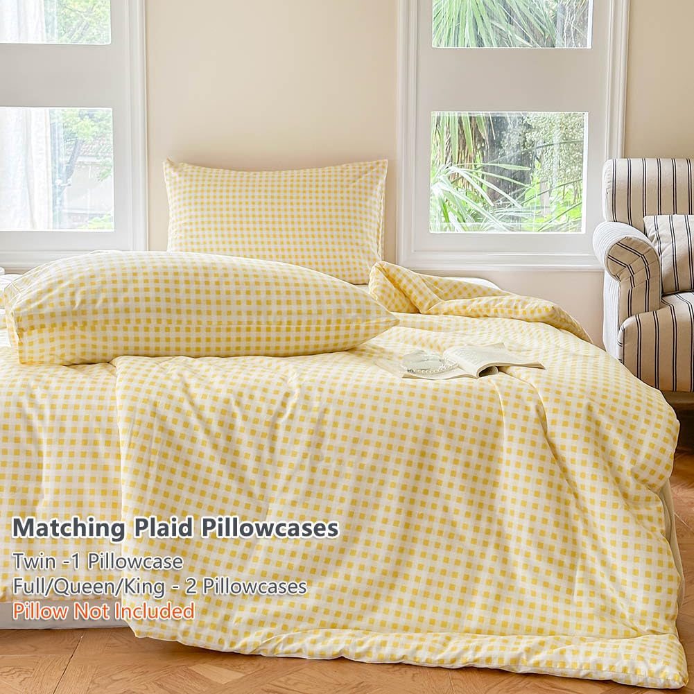 100% Cotton Yellow Gingham Plaid Comforter Set