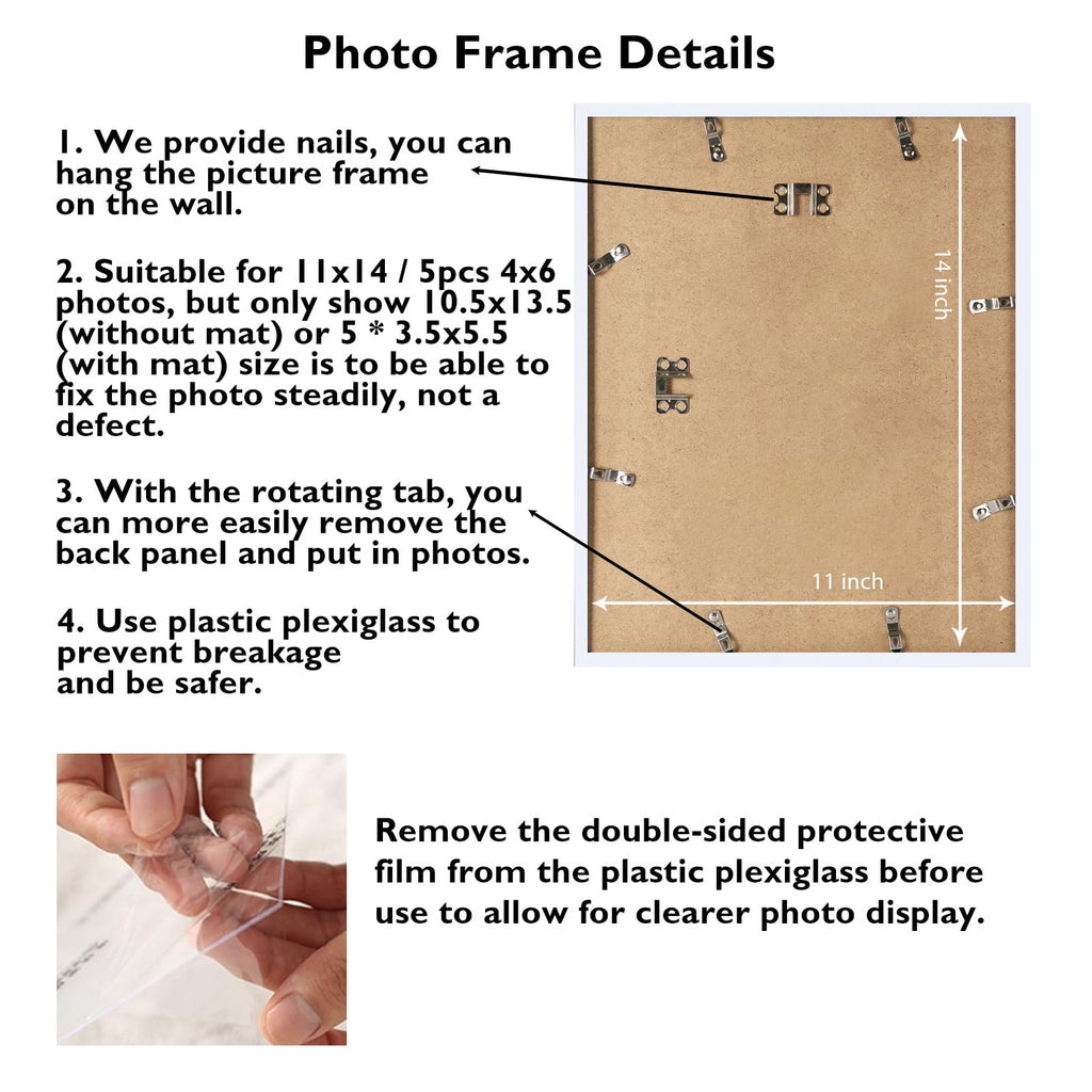 11x14 Collage Picture Frame with Mat Set of 2, Display 5 Pcs 4x6 Photos or 11x14 Picture, Five Opening 4x6 Picture