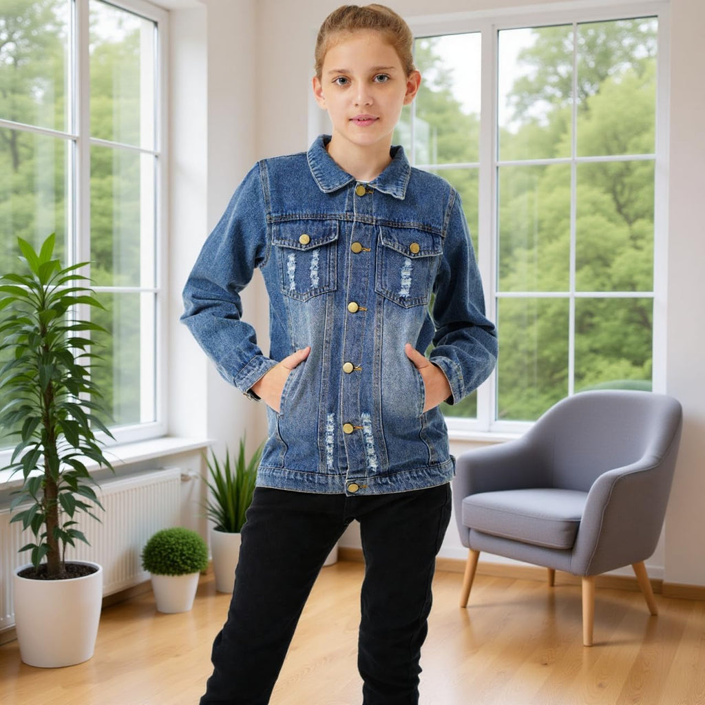Girls Boys Jean Jacket for ( Kids) Trendy Cozy Soft Ripped Denim Coat Casual Outerwear School Travel Teen