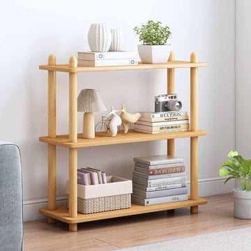 3-Tier Wooden Shelf Bookcase, Freestanding Open Bookshelf, Oak