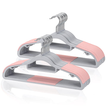 30 Pack Coat Hanger, Space-Saving Plastic Clothes Hanger, Pink