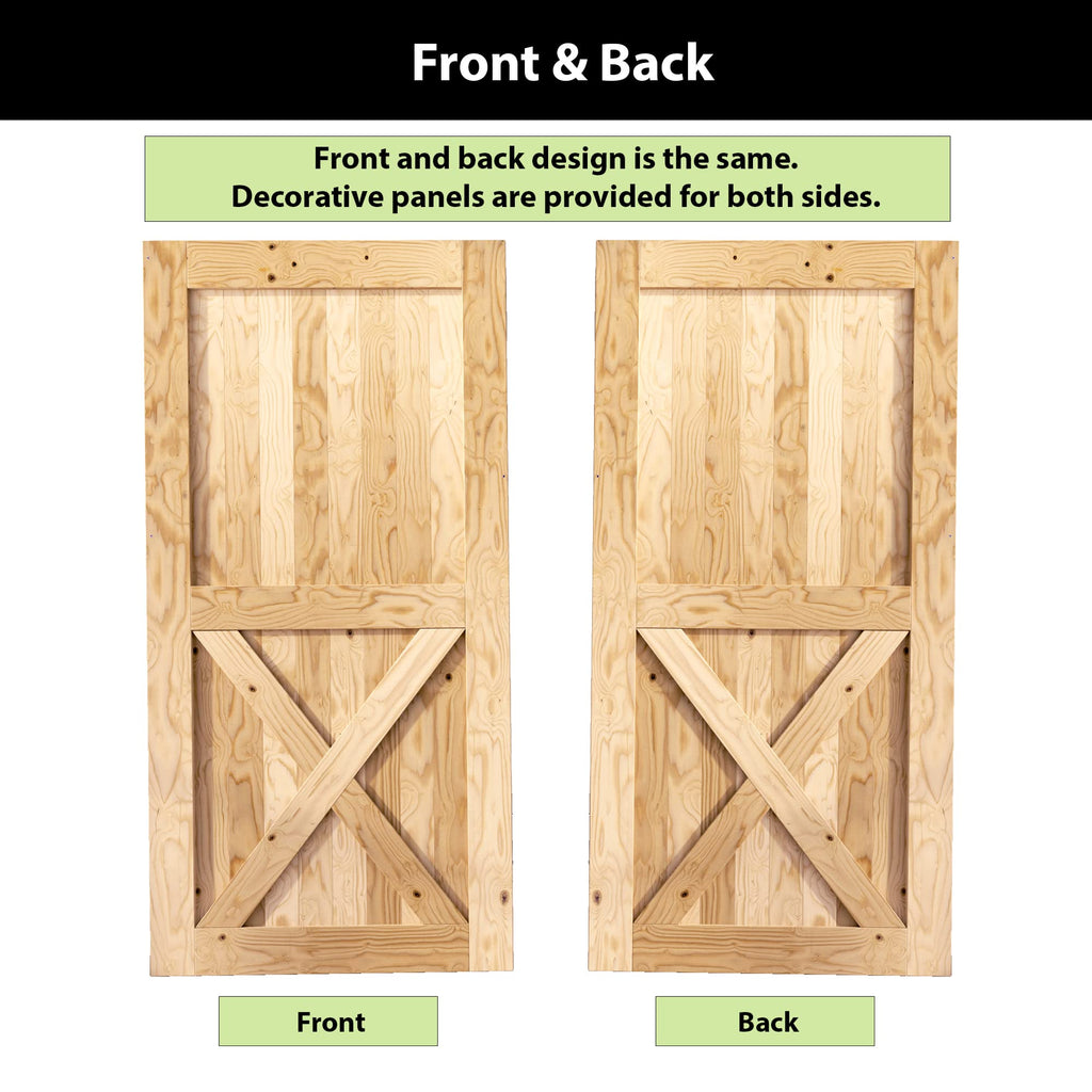 5-in-1 Design Solid Natural Pine Wood Barn Door, 42in Wide 96in High, Unfinished and Unassembled, with Pre-drilled