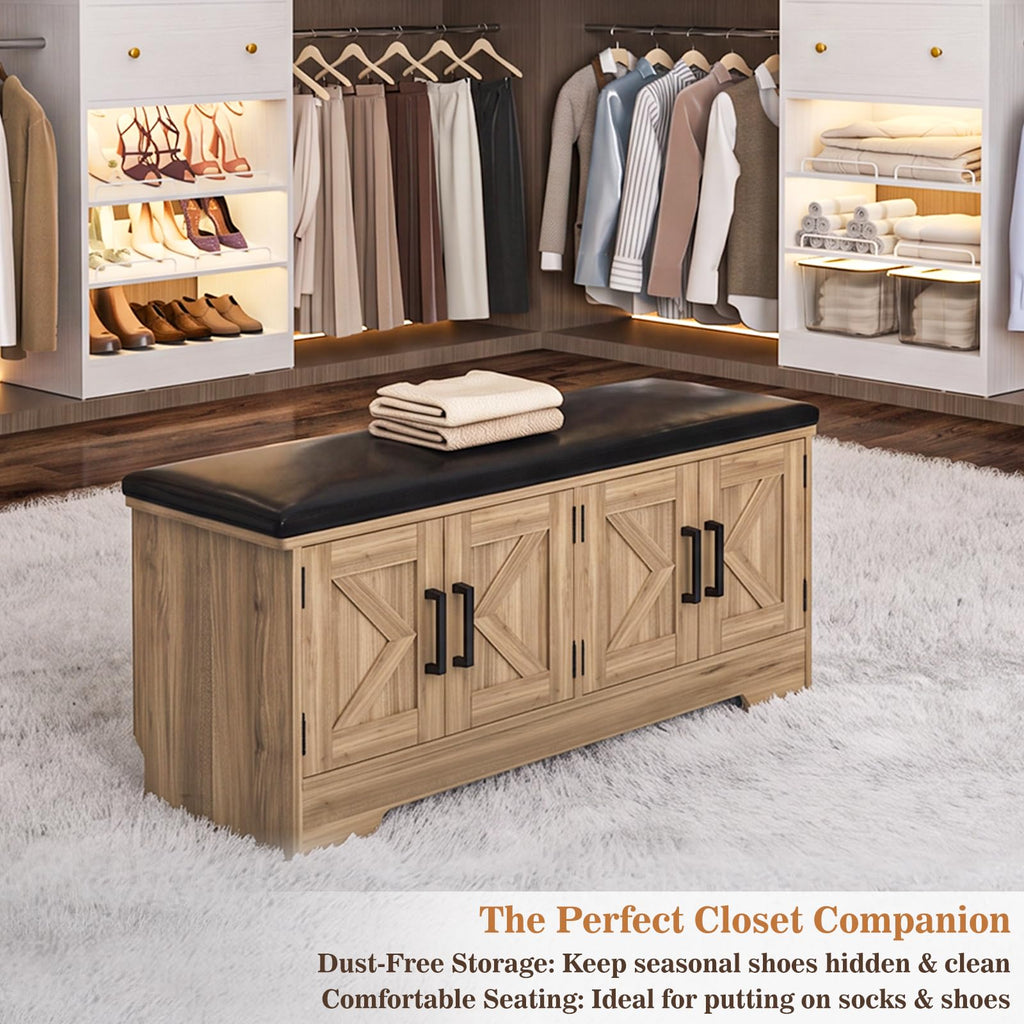43.3" Farmhouse Shoe Storage Bench with Cushion