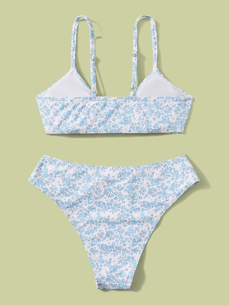 Girl's 2 Piece Swimsuits Disty Floral Ring Linked Bathing Suit Cute Bikini Sets