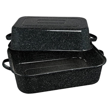 Covered Rectangle Roaster - Enamel on Steel, Speckled Black