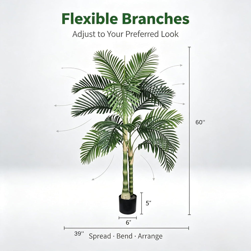 5FT Artificial Palm Tree with Black Pot, Faux Tropical Plant
