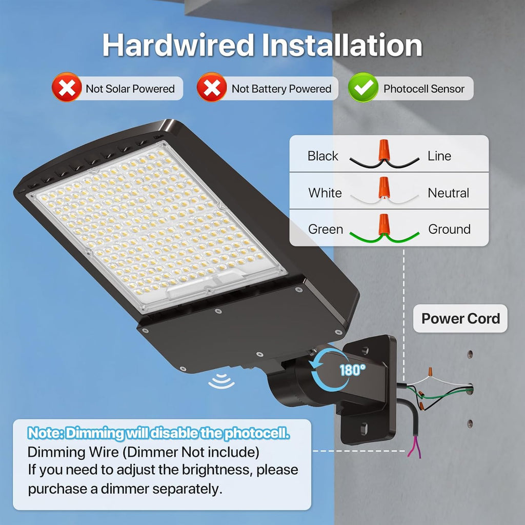 LED Parking Lot Light 150W - 5000K 22500lm UL Listed - Black Led Flood Lights Outdoor Pole Light with Photocell