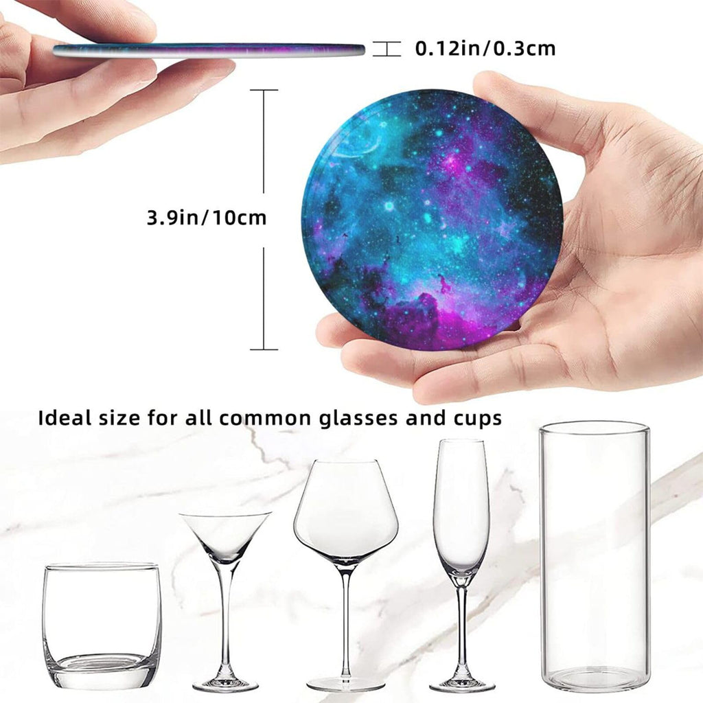 Trippy Galaxy Drinking Coasters PU Leather Coaster with Holder, 6pcs