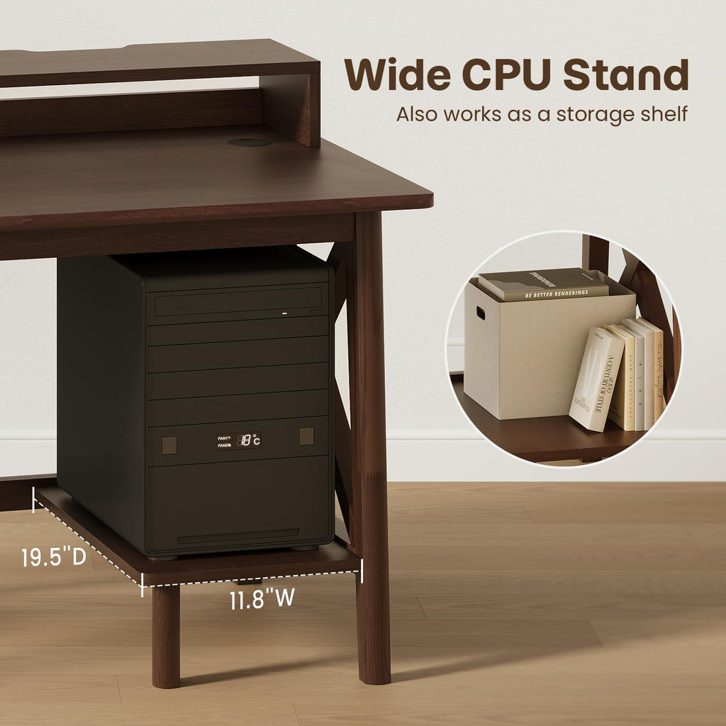 Solid Wood Computer Desk - 60 inch Modern Work Study Table, Walnut