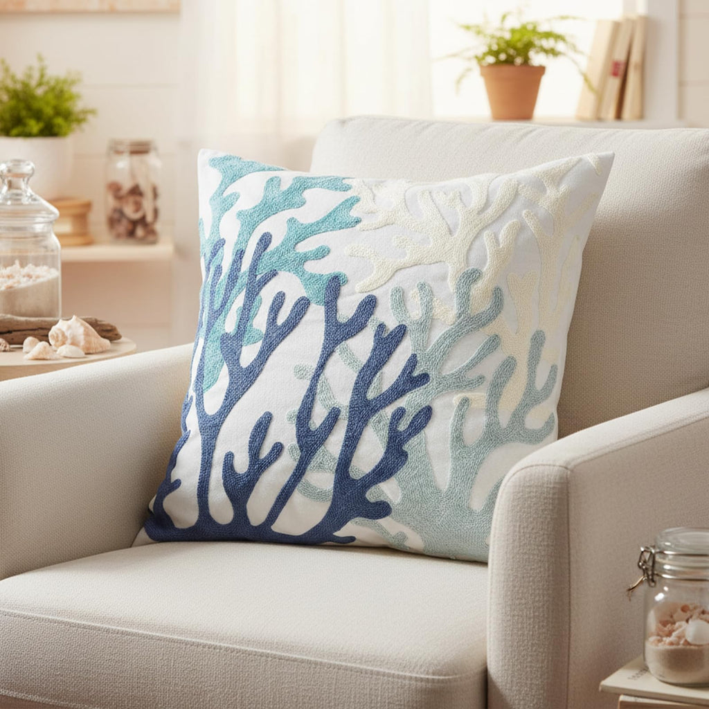 Coastal Decor Summer Pillow Covers 18x18 Inch Embroidered Beach Throw Pillowcase Sofa Living Room Bedroom Farmhouse