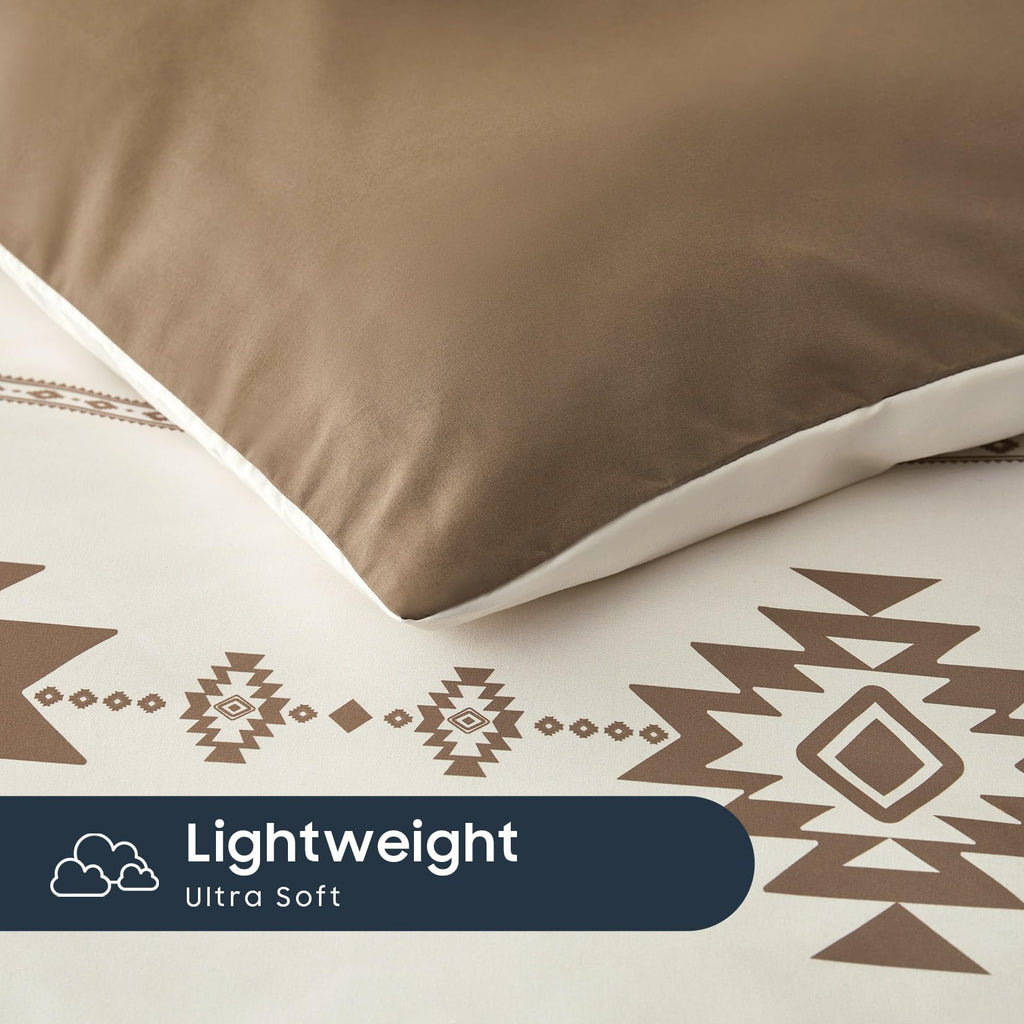 Western Comforter Set, Boho Southwestern Farmhouse Style with Aztec Diamond Geometric Pattern, Soft Lightweight