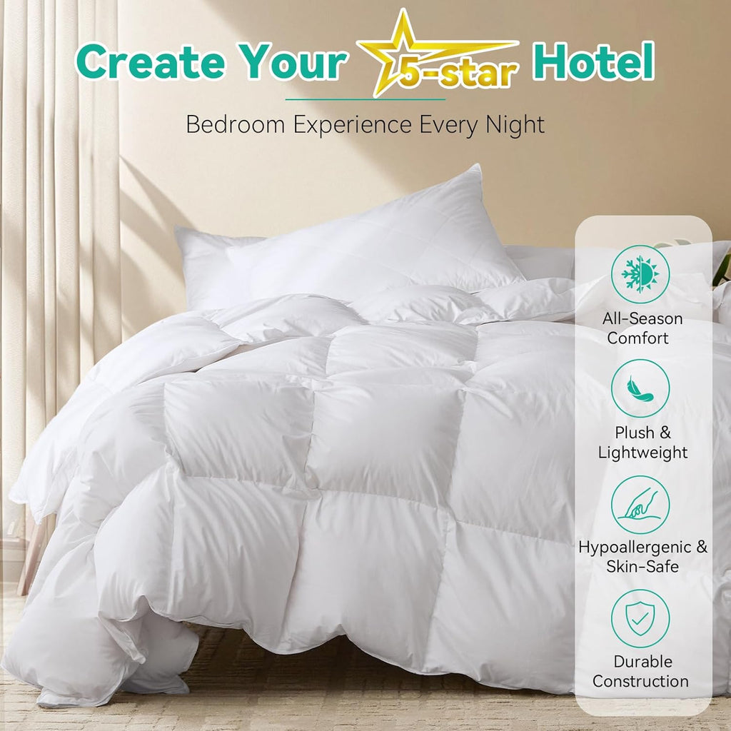 King Goose Feather Down Fiber Comforter - Ultra Soft All-Season Down Duvet Insert Fluffy Baffle Box 