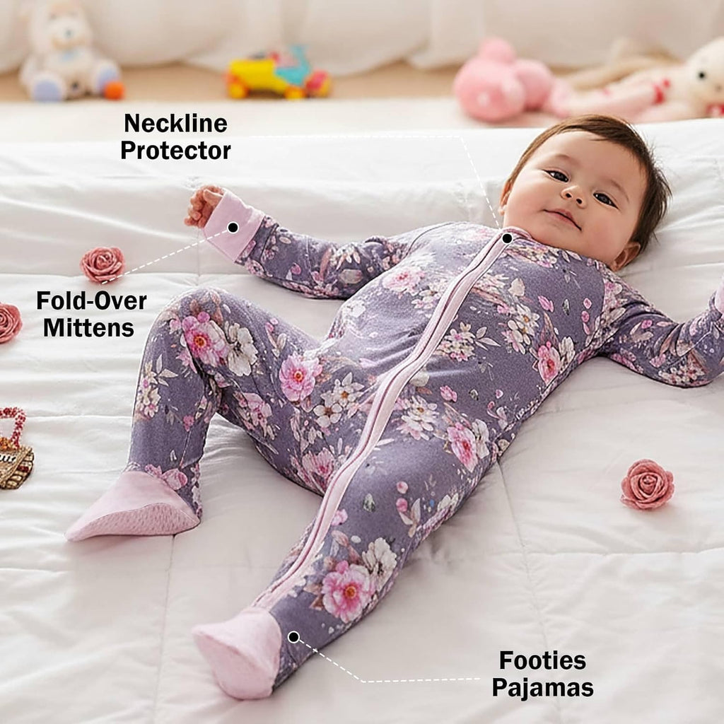 Bamboo Sleepers for Baby Girl Pajamas Footie Pajamas 3 Pack