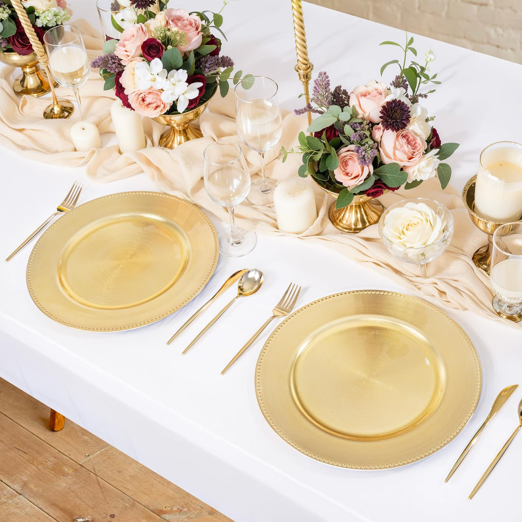 8 Pcs Elegant Gold Plastic Charger Plates for Wedding Dinner Decor
