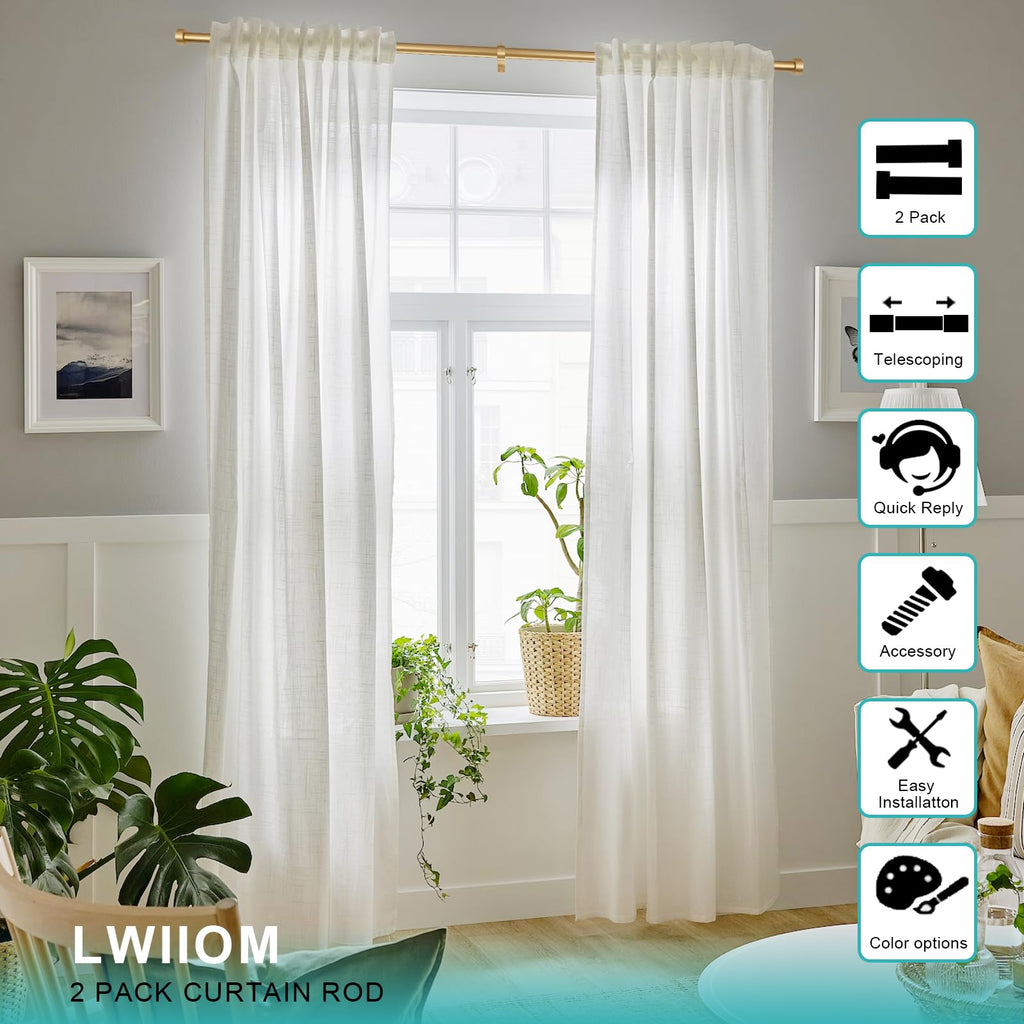 2-Pack Curtain Rod for Windows 16-28", Adjustable Window Curtain Rods with Premium Aluminum End Cap Finials and Full