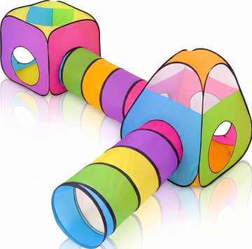 4pc Pop Up Children Play Tent : 2 Crawl Tunnel + 2 Tents : Kids Tents for Boys, Girls, Babies & Toddlers for Indoor &