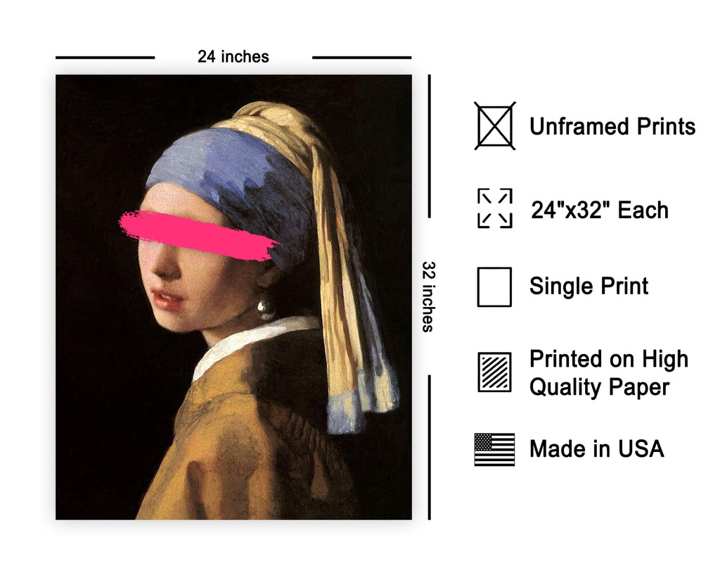 Master Girl with a Pearl Earring Painting Print - Baroque Portrait Poster - Altered & Pop Art - Gift for Men & Women