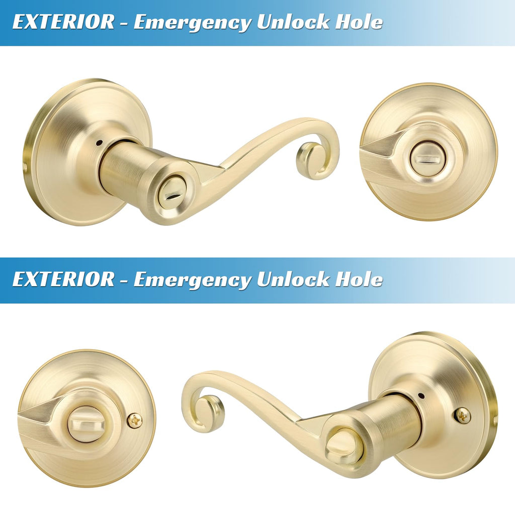 1 Pack Gold Door Handle, Wave Style Privacy Door Lever