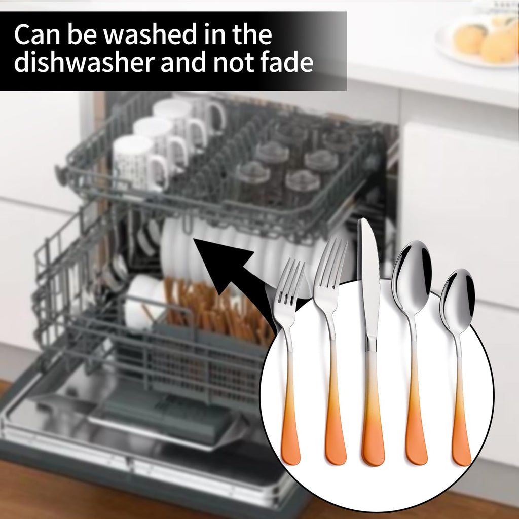 20-Pieces Color Silverware Sets for 4,Orange and white Handle Stainless Steel Cutlery Set, Include Forks Spoons and
