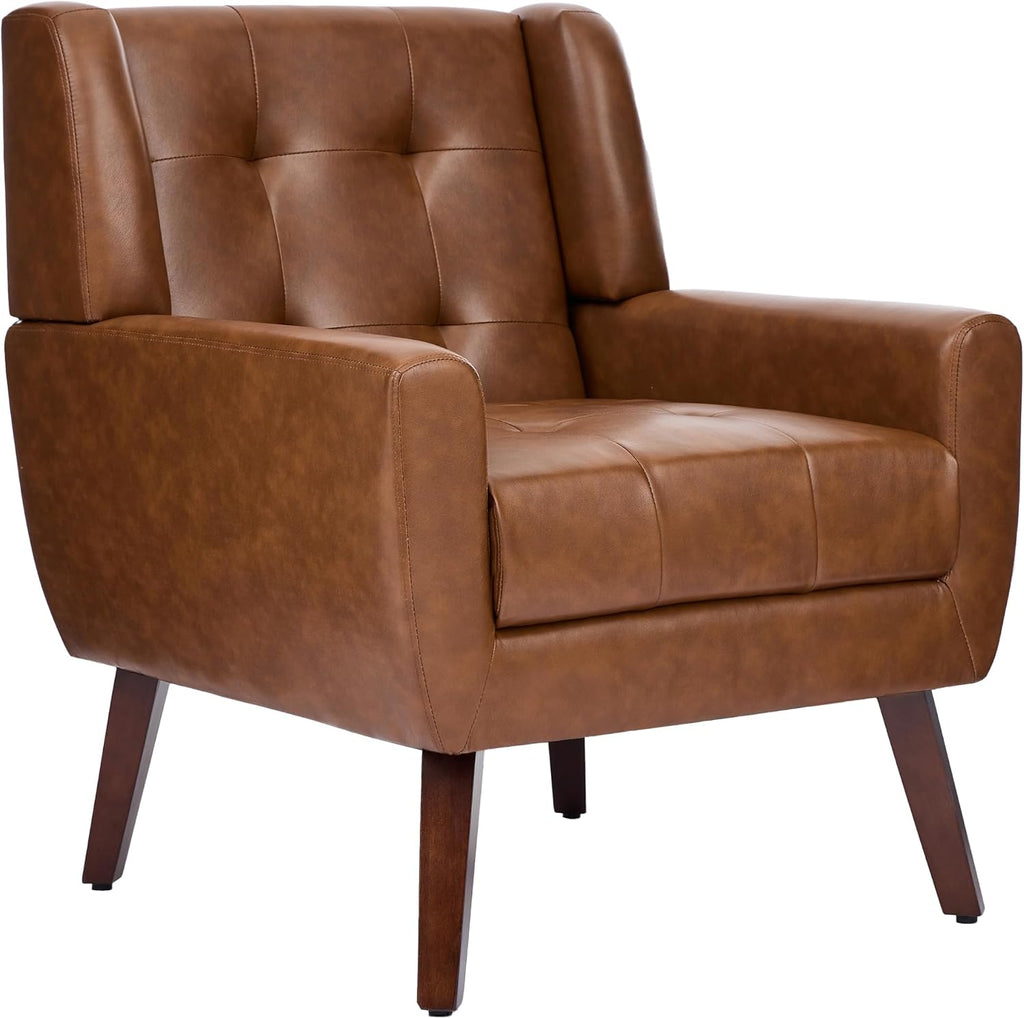 Faux Leather Accent Chair, Modern Wingback Armchair, Coffee