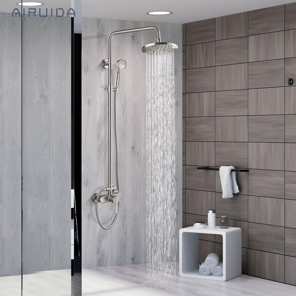 Brushed Nickel Exposed Shower System with Handheld Spray