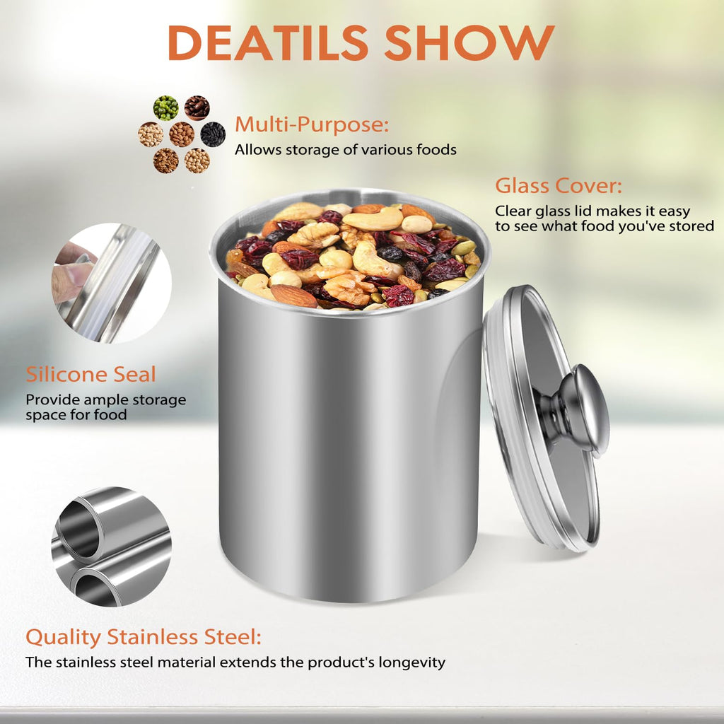 3-Piece Stainless Steel Food Storage Canister Set with Clear Lid