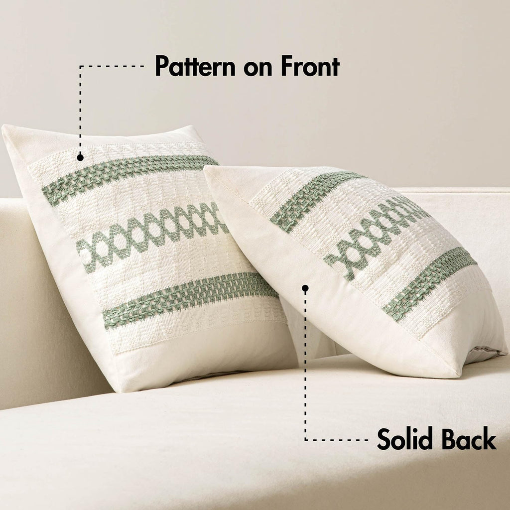 Set of 2 Sage Green Boho Decorative Lumbar Pillow Covers 12x20 Inch Farmhouse Rustic Couch Throw Pillows Modern