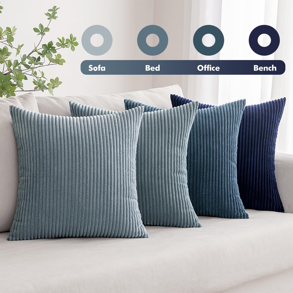 Soft Corduroy Decorative Throw Pillow Covers Blue Navy Series 18x18