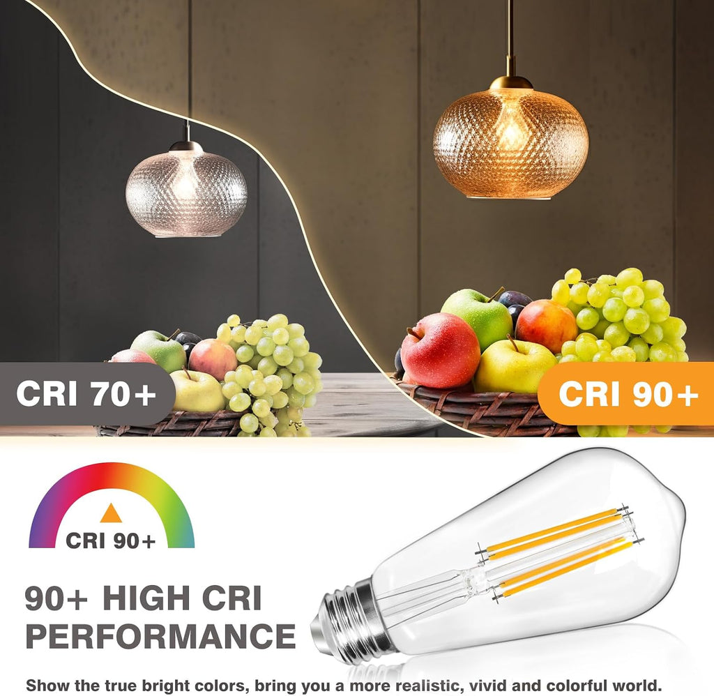 8W 800LM Vintage LED Edison Bulbs, Dimmable LED Light Bulbs 60W Equivalent, High Brightness 2700K Warm White ST58