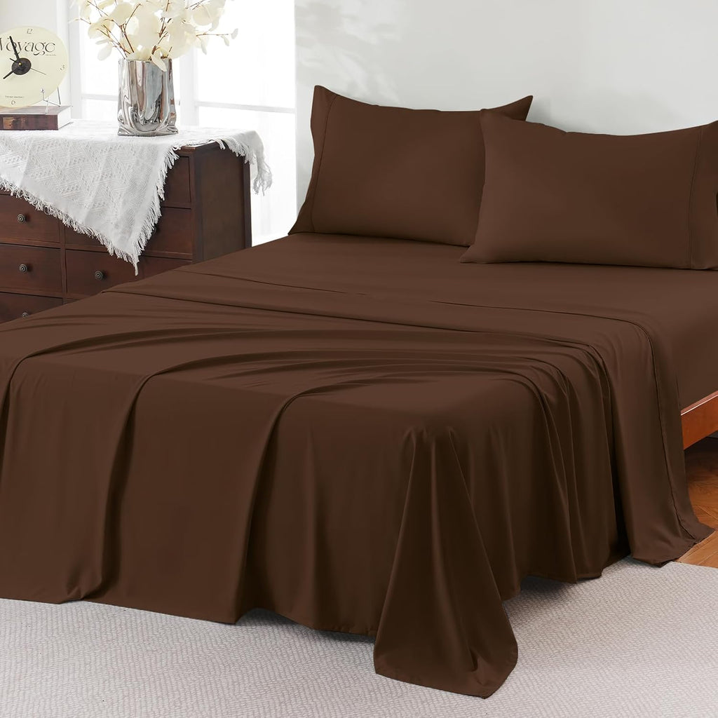 Queen Sheet Set,4 Pieces Hotel Luxury Breathable Soft Microfiber Bedsheets, Anti Pilling Deep Pockets Easy Care Bed