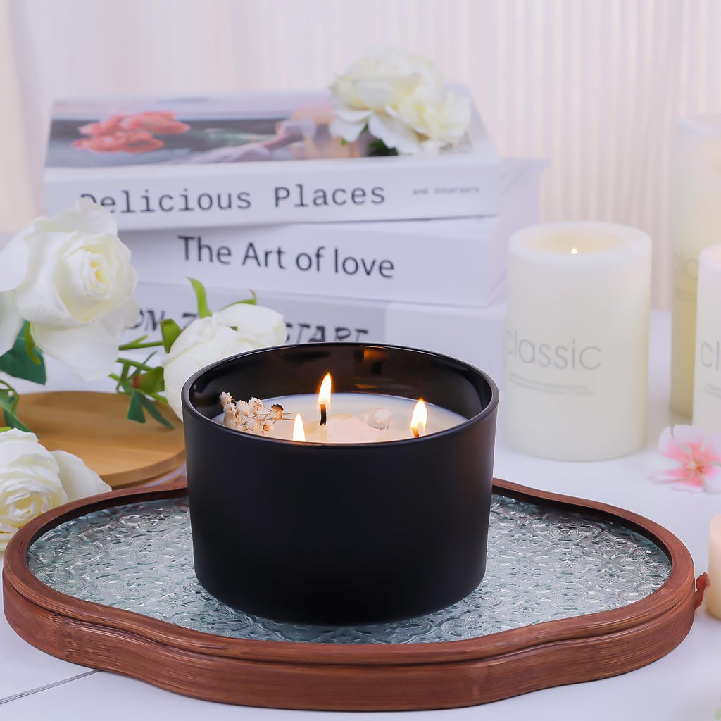 6 Pack 24oz Matte Black Glass Candle Jars with Airtight Bamboo Lids
