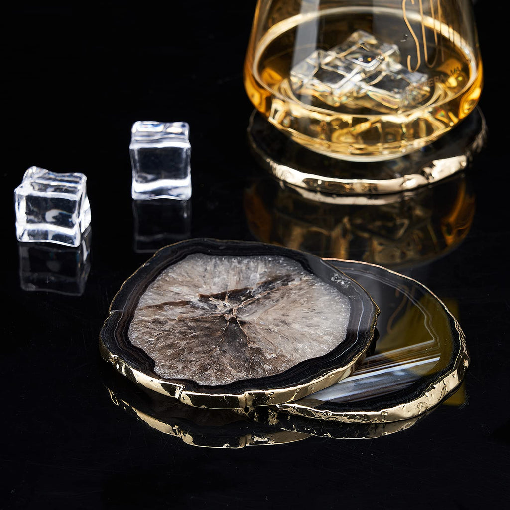 Agate Coaster Geode Coaster for Drinks Gemstone Natural Stone Coaster Agate Slices Coaster Cup Mat Decor by (Black