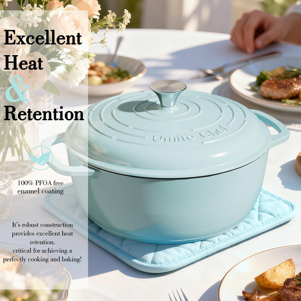 6QT Enameled Cast Iron Dutch Oven with Lid, Versatile Heavy-Duty Cookware Pot for Baking Bread, Braising, Soups &