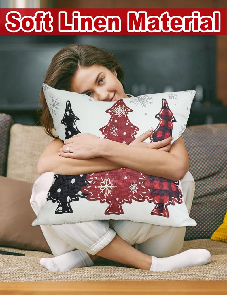 Double-Sided Print Christmas Pillow Covers 16''x16'', 8 Christmas Patterns Christmas Tree, Snowman - Set of 4