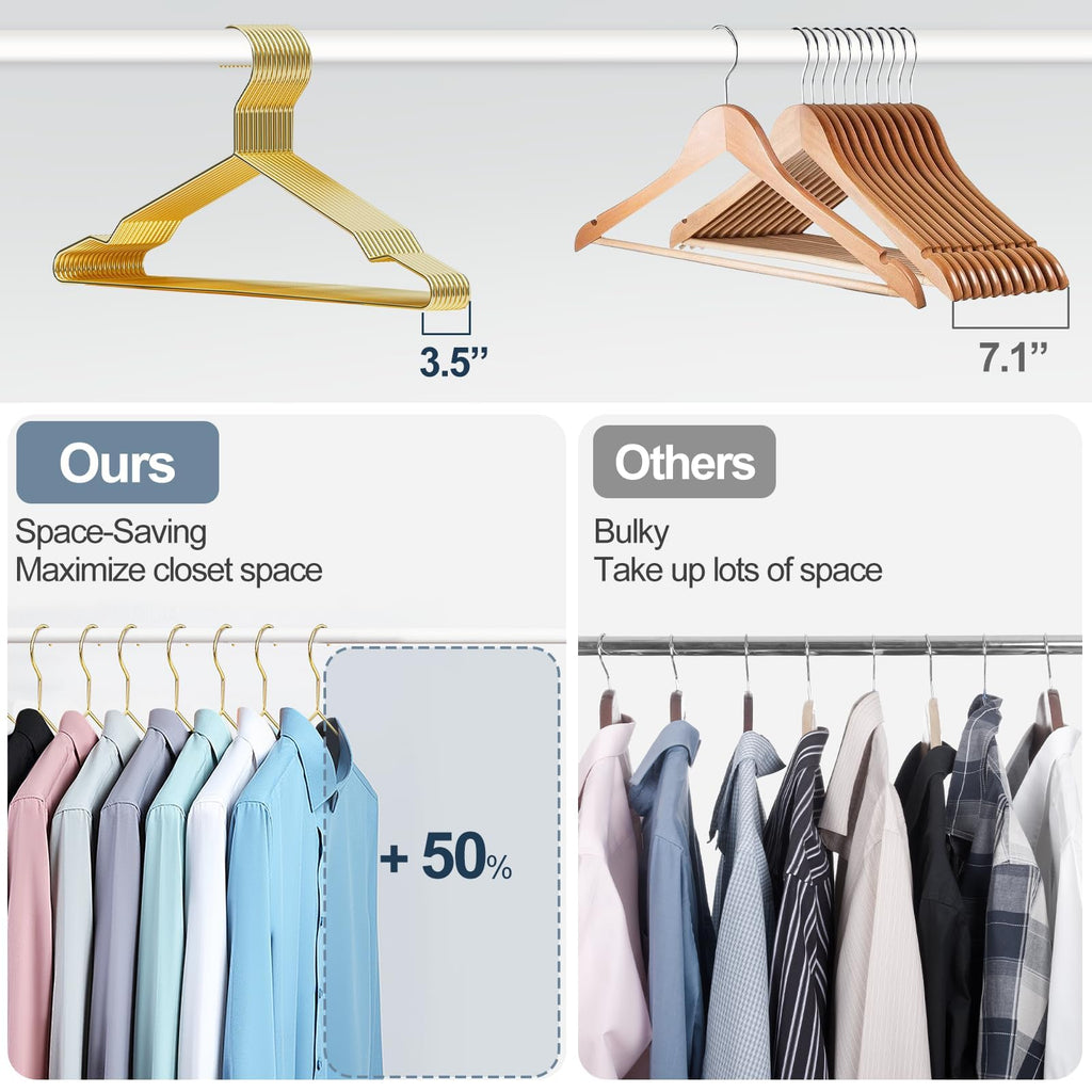 Gold Metal Wire Hangers 100 Pack with Notches, Heavy Duty
